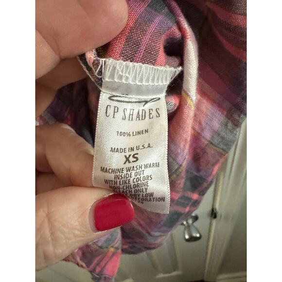 CP SHADES Pink Purple Plaid Linen Teton Tunic Dress Shirt Boho Cottagecore Sz XS - Picture 4 of 4